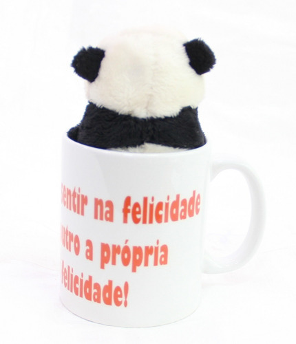 Caneca 330ml Romântica Amar Namorados + Ursinho Panda 15cm