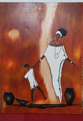 Antigua Pintura Firmada Madre Africana 