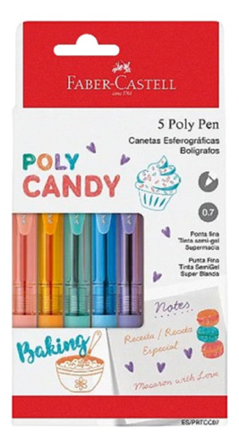 Caneta Esferográfica Poly Candy 5 Cores - Faber Castell Tinta Colorida Exterior Colorido