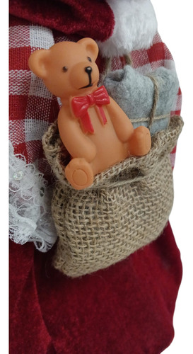 Mamãe Noel 45cm Vermelha Com Saia Xadrez E Saco Presente