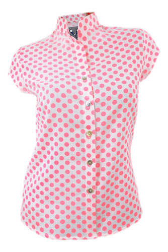 Camisa Blusa Blanca En Pepas Cuello Neru Manga Corta Mujer