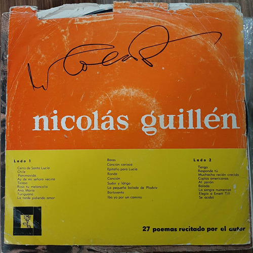 Vinilo Nicolas Guillen 27 Poemas Recitados Por El Autor M3