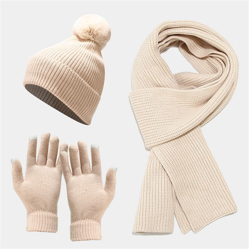 Conjunto De Gorro Y Bufanda Para Mujer, Guantes Gruesos Con