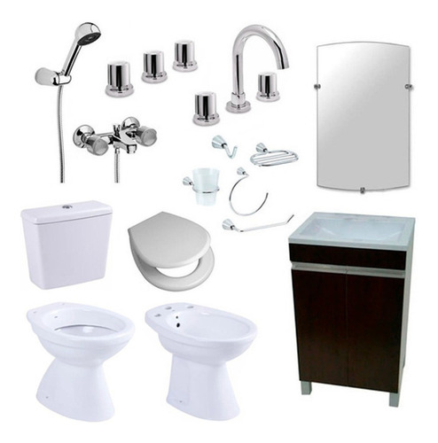 Imagen 1 de 10 de Juego Baño Completo Sanitarios Griferías Wengue Acceso