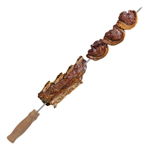 Espeto Reto Aco Churrasco Com Cabo De Madeira