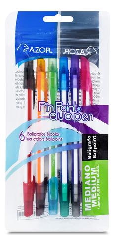 6 Plumas Doble Punta Azor Pin Point Duo Pen De Colores