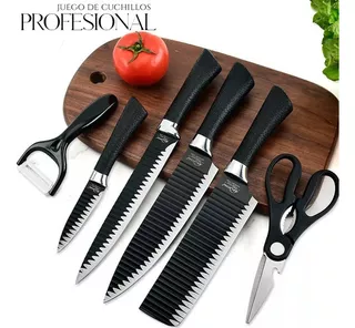 Juego De Cuchillos De 6 Piezas Cocina Profesional Acero Inox Color Negro