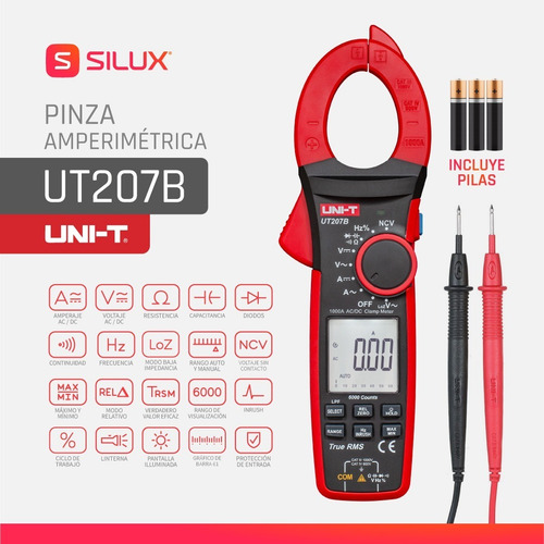 Imagen 2 de 5 de Pinza Amperimetrica De 1000a Ac/dc Uni-t Ut207b Multimetro