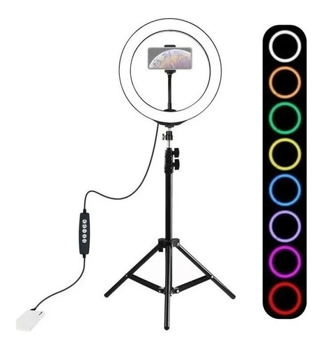 Aro Multi Colores Luz Lampara Led 26cm Ajustable + Tripode