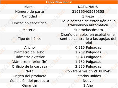 1- Retén Carcasa Extensión T/ A P/ Bmw 228i 14/16 National