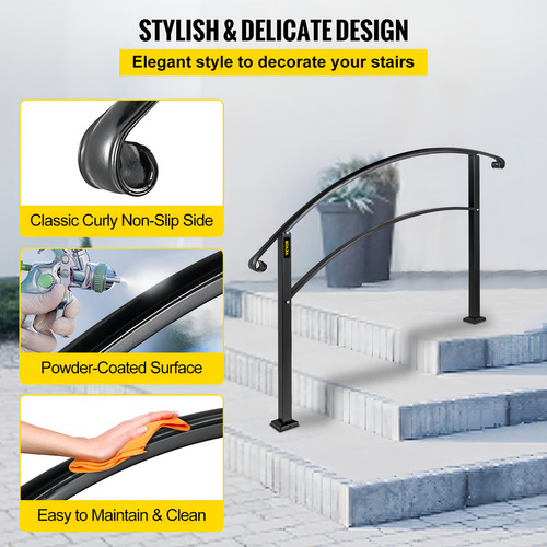 Vevor Barandal Pasamanos De Escalera 3 Pasos Hierro Forjado Color Negro