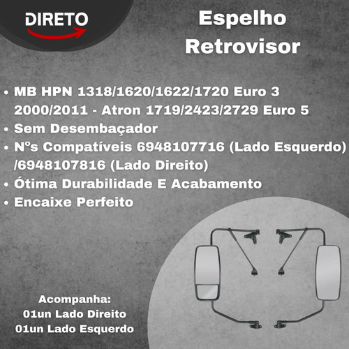 Conjunto Espelho Retrovisor Mb Hpn 1318/1620 Atron - Le Ld