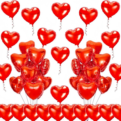 50 Globos Corazón Rojo 10 Pulgadas Metálicos Amor Decoración
