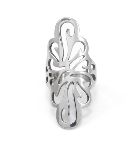 Anillo Para Mujer Vintage Flor Larga-tono Plata