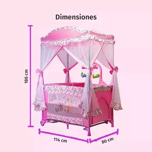 Corral Bebe Toldo Cuna Movil Mosquitero Plegable 3 Colores Color Rosa