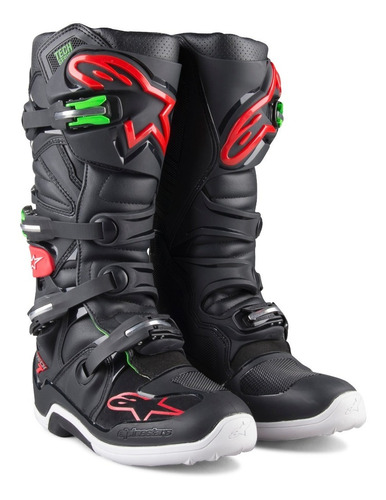 Botas Motocross Enduro Alpinestars Tech 7 Negro/ Rojo/ Verde