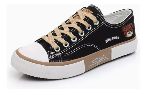 Tenis Negros Blancos Para Mujer Lona De Zapatos Casuale Dama