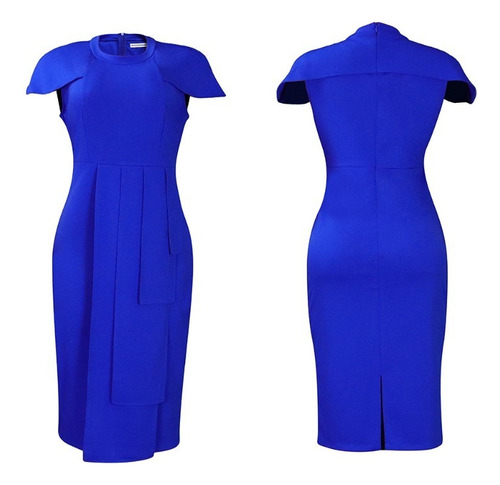 Elegante Vestido Ajustado De Manga Abullonada Con Cuello Red