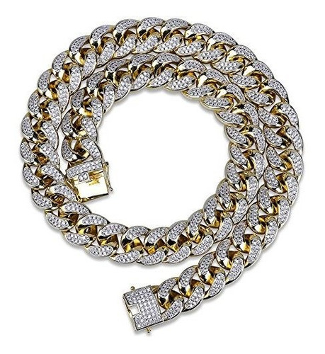 pics Cadenas Cubanas De Oro Con Diamantes collar de cadena cubana para hombre con diamantes de imitaci