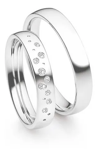 Par Anillos Matrimonio Oro Blanco C Zirconias Varias De 14k
