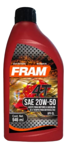 Aceite Multigrado Premium Motocicleta 20w50 Fram 1pz (946ml)