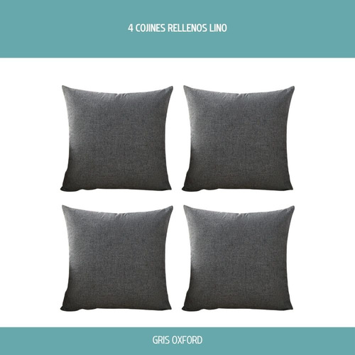 Set De 4 Cojines Decorativos Para Sala 45x45 Lino Gris Lino