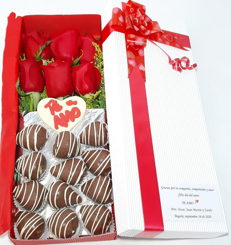 Arreglos Florales Caja Rosas+tarjeta+ Fresa Choc +dom Gratis