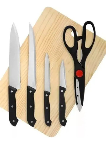 Set Cuchillos Juego Cocina Acero Inoxidable + Tabla  6 Pcs