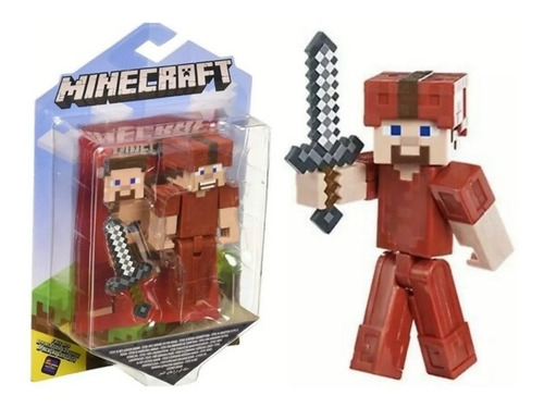 Figura Minecraft - Steve Con Armadura De Cuero Roja Original