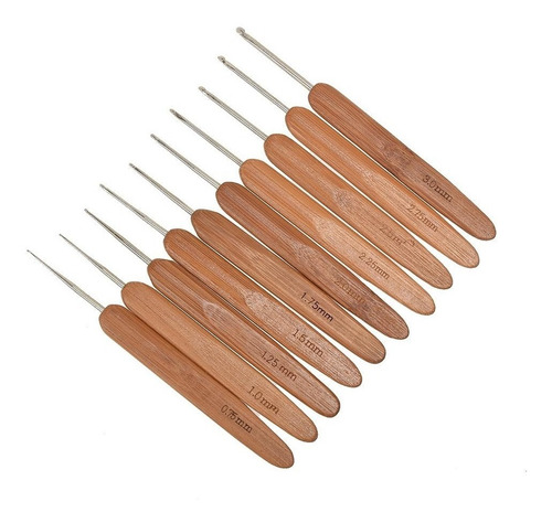 Imagen 4 de 9 de Set Palillos Crochet Bambu Punta Metálica (0.75mm A 3mm)