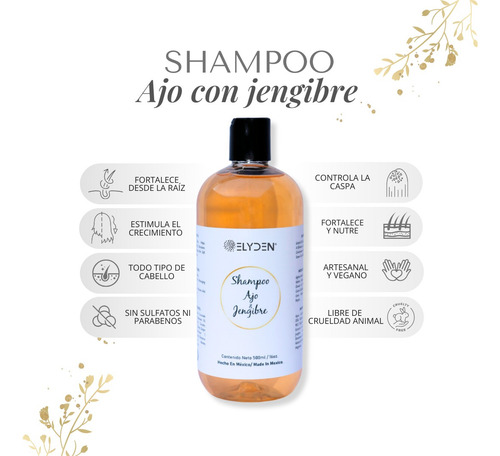 Shampoo Anticaspa Ajo Y Jengibre 500ml - Elyden Care