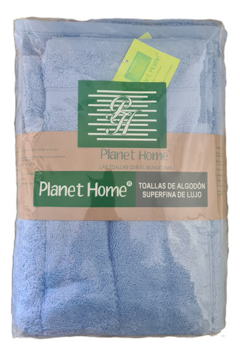 Conjunto De Toallas Y Toallon Planet Home Algodón 100% Peina Celeste Lisa