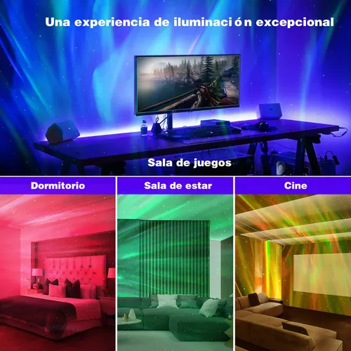  Proyector de galaxia para dormitorio, proyector aurora aurora  boreal, altavoz de música, proyector de luz de estrella, proyector de luz  nocturna de ruido blanco 8 funciona con aplicación de teléfono 