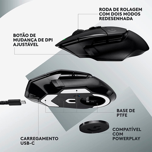 Mouse Gamer Sem Fio Logitech G502x Lightspeed 25600dpi Preto