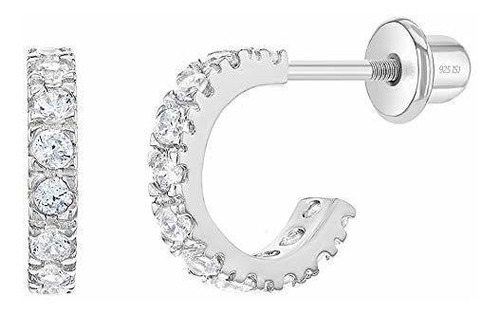 925 Sterling Silver Clear Cz Pequeño Half Hoop Tornillo Pend