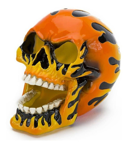 Cráneo Calavera Fire Skull Orange Adorno Resina Acuario