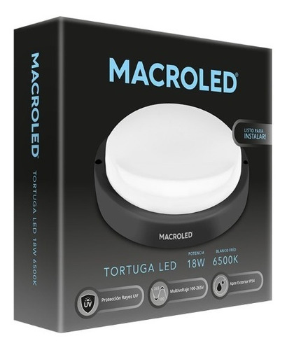 Imagen 2 de 6 de Tortuga Led Negra Redonda Exterior Jardín - Macroled 18w