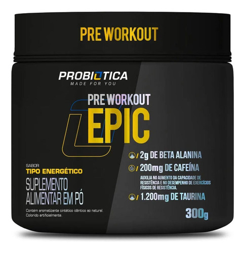 Pré Treino Epic Probiótica Pote 300g Limão