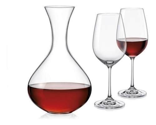 Imagen 3 de 5 de Set Decantador Y 2 Copas 450ml Cristal Bohemia Caja Regalo