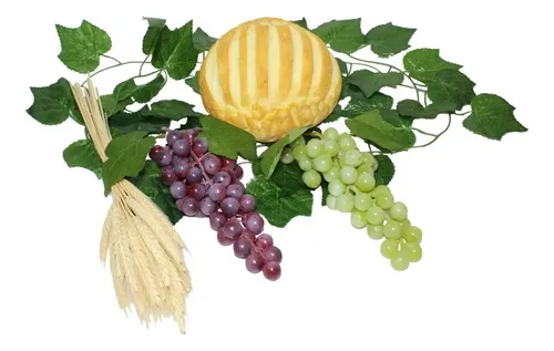 Kit Arranjo Santa Ceia Pão M, 2 Uvas 24cm, Folhagem E Trigo