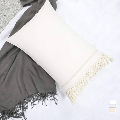 Boho Pillow Shams Standard Ivory Macrame Tassel Pillowc...