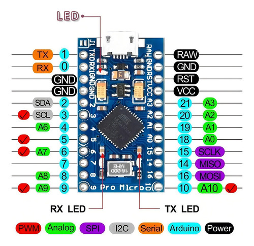 Pro Micro Atmega32u4 16mhz 5v Compatible Con Ide Arduino