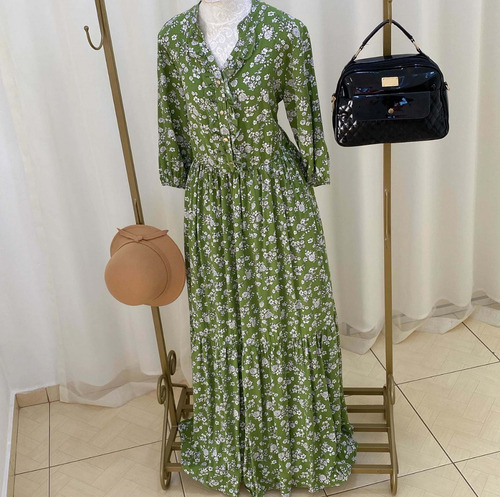 Imagem 5 de 8 de Vestido Longo Rodado Verde Florida