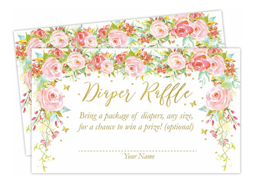 Watercolor Floral Girl Baby Ducha Diapasn Raffle Card, Baby