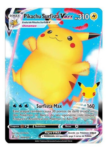 Pikachu Surfista V-max Foil Pokémon Carta Em Português 9/25