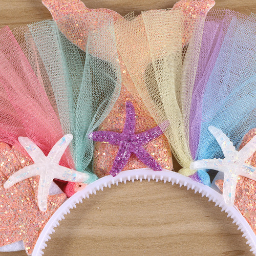 Diadema De Sirena Con Diseño De Flores De Chifón Y Conchas,
