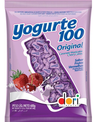 Bala Dori Yogurte100 Original frutas vermelhas sem glúten 600 g 
