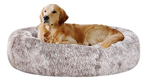 Coohom Oval Calming Donut Cuddler Dog Bed, Shag Faux Fur Cat