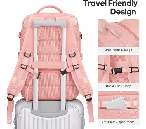 Mochila Multifuncional Bolsa De Viaje De Gran Capacidad Color Rosa