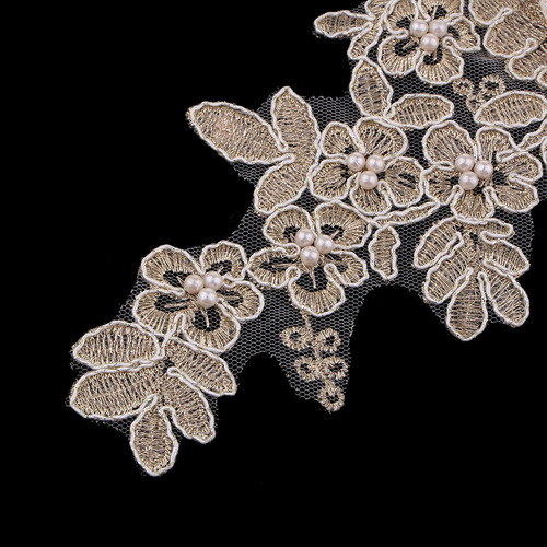 Cuello Escote Apliques De Encaje Tela Borde De , Oro